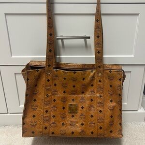 MCM Shopper Tan Logo Pattern Tote